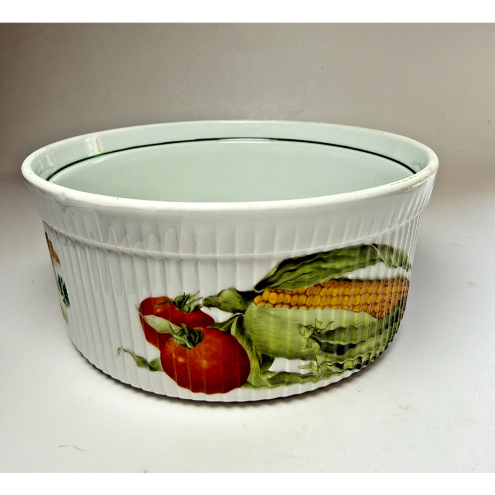 Apilco France 8" Porcelain Ribbed Souffle Casserole Serving Dish Vegetables Corn - Picture 6 of 9